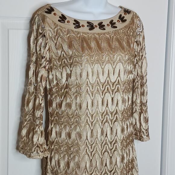 Hale Bob Gold Woven Knit Boatneck Dress NWOT - Picture 1 of 16